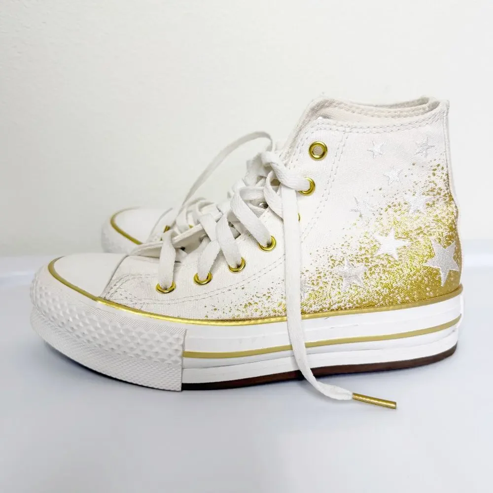 CONVERSE Chuck Taylor All Star EVA Lift Platform Shoes White Gold Kids Size US 2